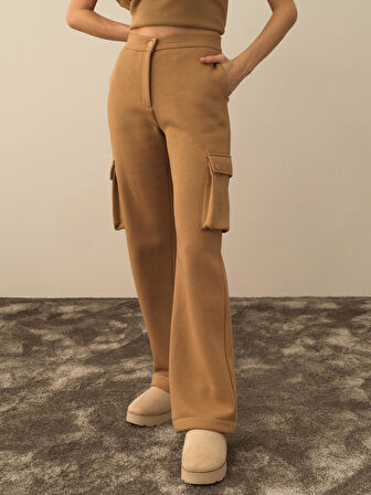 Xint Camel Pamuk Dokulu Oversize Kargo Pantolon
