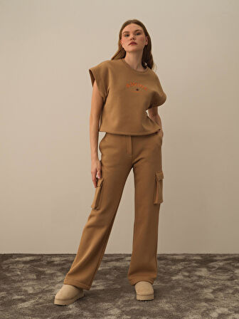 Xint Camel Pamuk Dokulu Oversize Kargo Pantolon