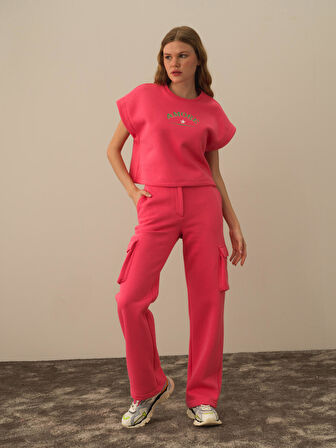 Xint Pembe Pamuk Dokulu Oversize Kargo Pantolon