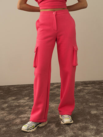 Xint Pembe Pamuk Dokulu Oversize Kargo Pantolon