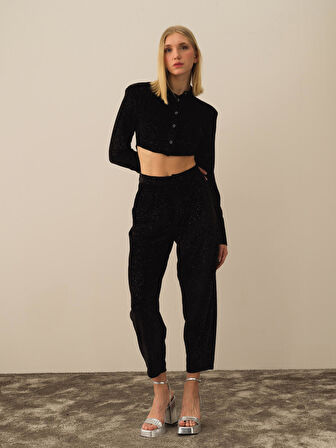 Xint Siyah Esnek Dokulu Oversize Pantolon