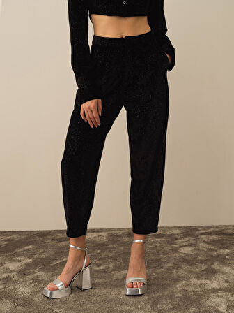 Xint Siyah Esnek Dokulu Oversize Pantolon