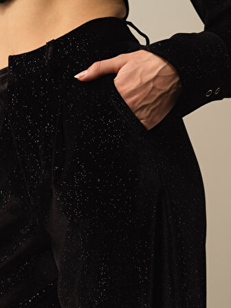 Xint Siyah Esnek Dokulu Oversize Pantolon