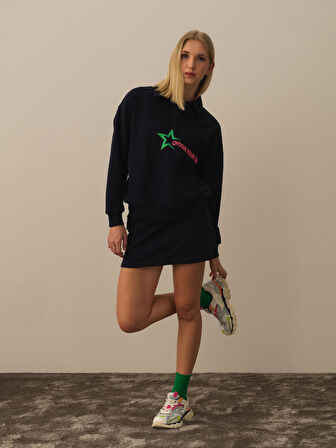 Xint Lacivert Pamuk Dokulu Regular Fit Sweatshirt