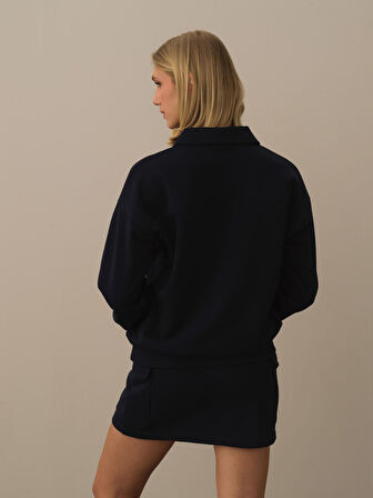 Xint Lacivert Pamuk Dokulu Regular Fit Sweatshirt