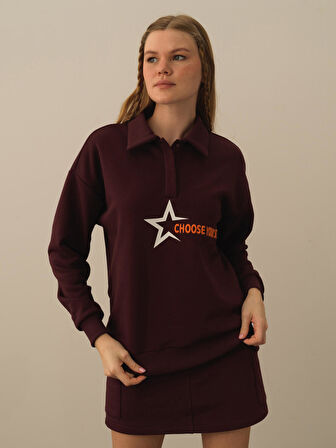 Xint Bordo Pamuk Dokulu Regular Fit Sweatshirt