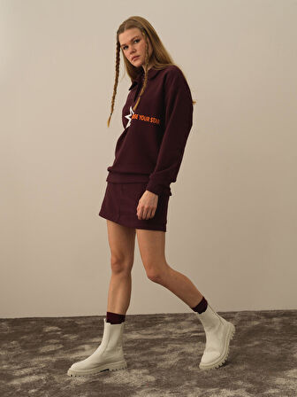 Xint Bordo Pamuk Dokulu Regular Fit Sweatshirt