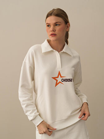 Xint Ekru Pamuk Dokulu Regular Fit Sweatshirt