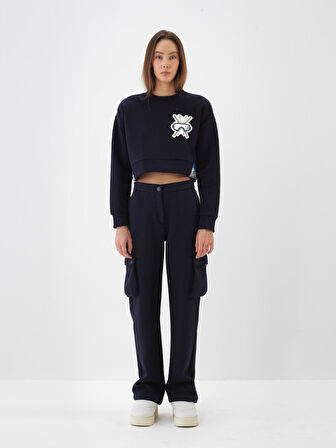 Xint Lacivert Pamuk Dokulu Oversize Sweatshirt