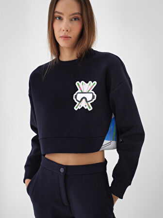 Xint Lacivert Pamuk Dokulu Oversize Sweatshirt