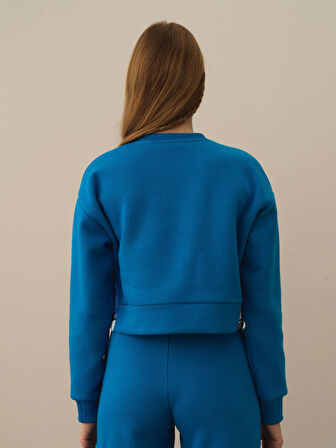 Xint Mavi Pamuk Dokulu Oversize Sweatshirt