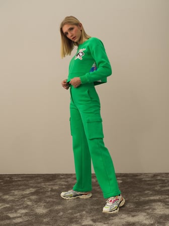 Xint Yeşil Pamuk Dokulu Oversize Sweatshirt