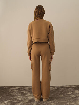 Xint Camel Pamuk Dokulu Oversize Sweatshirt