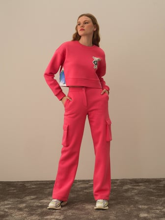 Xint Pembe Pamuk Dokulu Oversize Sweatshirt