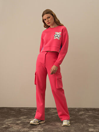 Xint Pembe Pamuk Dokulu Oversize Sweatshirt