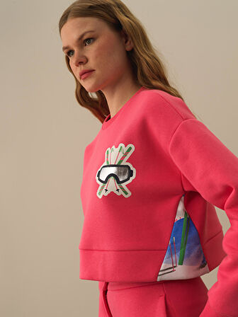 Xint Pembe Pamuk Dokulu Oversize Sweatshirt