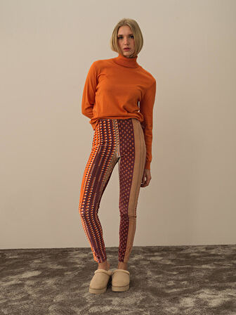 Xint Oranj Esnek Dokulu Slim Fit Tayt