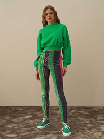 Xint Pembe Esnek Dokulu Slim Fit Tayt