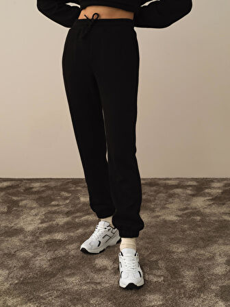 Xint Siyah Pamuk Dokulu Oversize Sweat Pantolon
