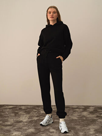 Xint Siyah Pamuk Dokulu Oversize Sweat Pantolon