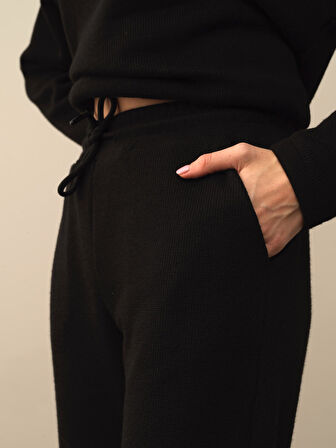 Xint Siyah Pamuk Dokulu Oversize Sweat Pantolon