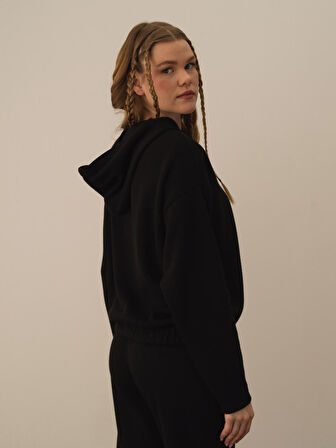 Xint Siyah Pamuk Dokulu Oversize Sweatshirt
