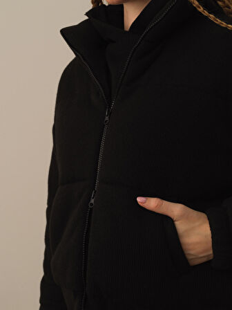 Xint Siyah Pamuk Dokulu Oversize Mont