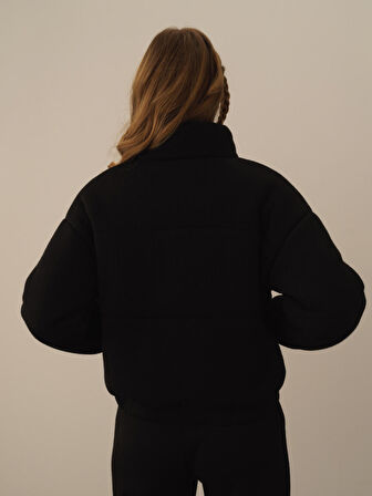 Xint Siyah Pamuk Dokulu Oversize Mont