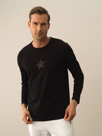 Xint Siyah Modal Dokulu Slim Fit Uzun Kollu Tişört