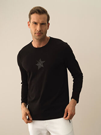 Xint Siyah Modal Dokulu Slim Fit Uzun Kollu Tişört