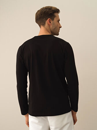 Xint Siyah Modal Dokulu Slim Fit Uzun Kollu Tişört