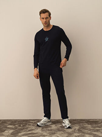 Xint Lacivert Modal Dokulu Slim Fit Uzun Kollu Tişört