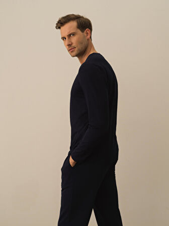 Xint Lacivert Modal Dokulu Slim Fit Uzun Kollu Tişört