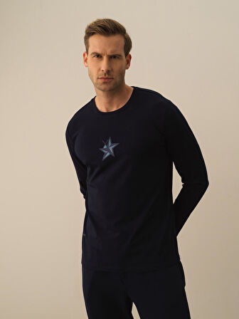 Xint Lacivert Modal Dokulu Slim Fit Uzun Kollu Tişört