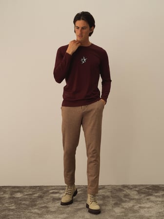 Xint Bordo Modal Dokulu Slim Fit Uzun Kollu Tişört