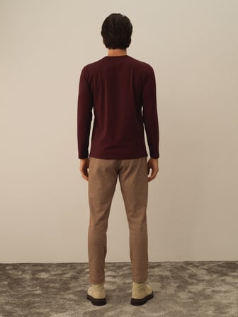 Xint Bordo Modal Dokulu Slim Fit Uzun Kollu Tişört