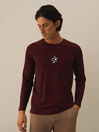 Xint Bordo Modal Dokulu Slim Fit Uzun Kollu Tişört