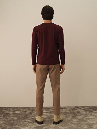 Xint Bordo Modal Dokulu Slim Fit Uzun Kollu Tişört