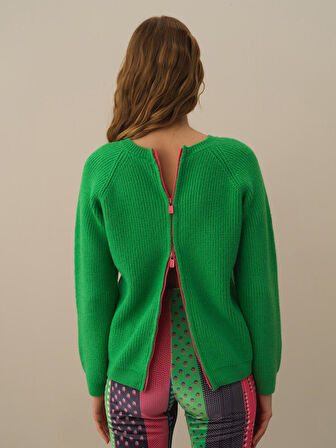 Xint Yeşil Doğal Yün Dokulu Regular Fit Kazak