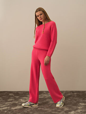 Xint Pembe Doğal Yün Dokulu Regular Fit Kazak