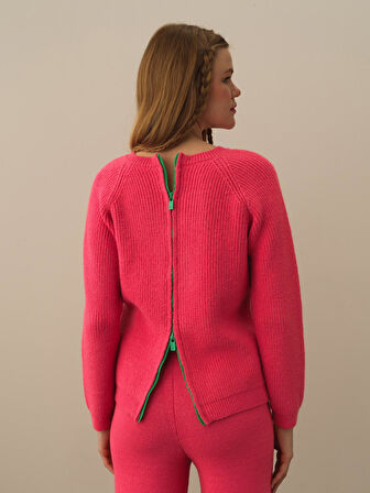 Xint Pembe Doğal Yün Dokulu Regular Fit Kazak