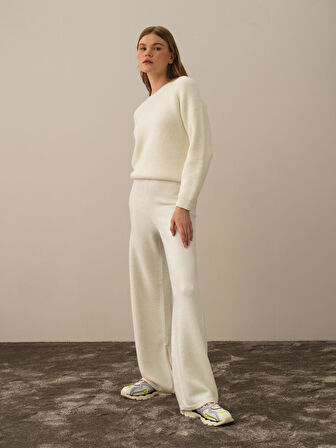 Xint Ekru Doğal Yün Dokulu Regular Fit Pantolon