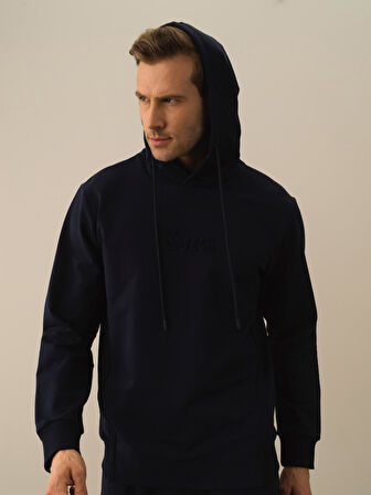 Xint Lacivert Pamuk Dokulu Regular Fit Sweatshirt