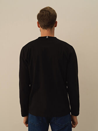 Xint Siyah Pamuk Dokulu Regular Fit Uzun Kollu Tişört