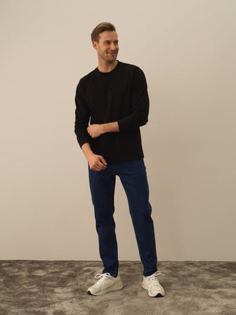 Xint Siyah Pamuk Dokulu Regular Fit Uzun Kollu Tişört