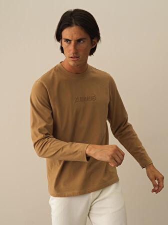 Xint Camel Pamuk Dokulu Regular Fit Uzun Kollu Tişört