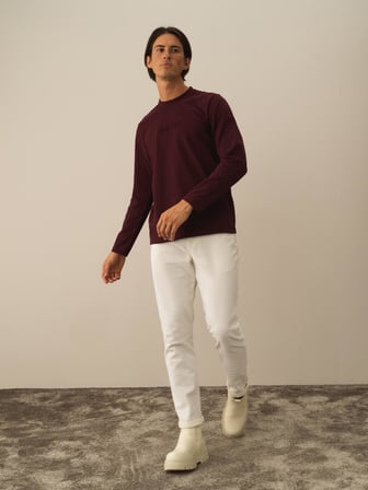 Xint Bordo Pamuk Dokulu Regular Fit Uzun Kollu Tişört