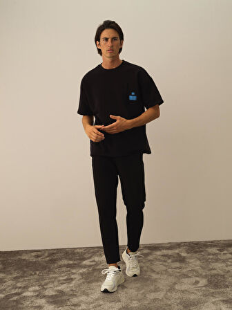 Xint Siyah Pamuk Dokulu Oversize Tişört