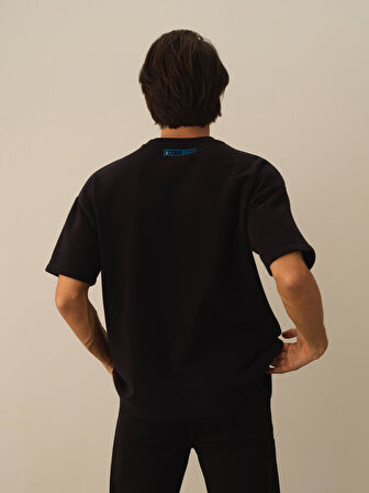 Xint Siyah Pamuk Dokulu Oversize Tişört