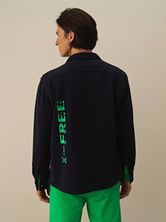 Xint Lacivert Pamuk Dokulu Regular Fit Gömlek